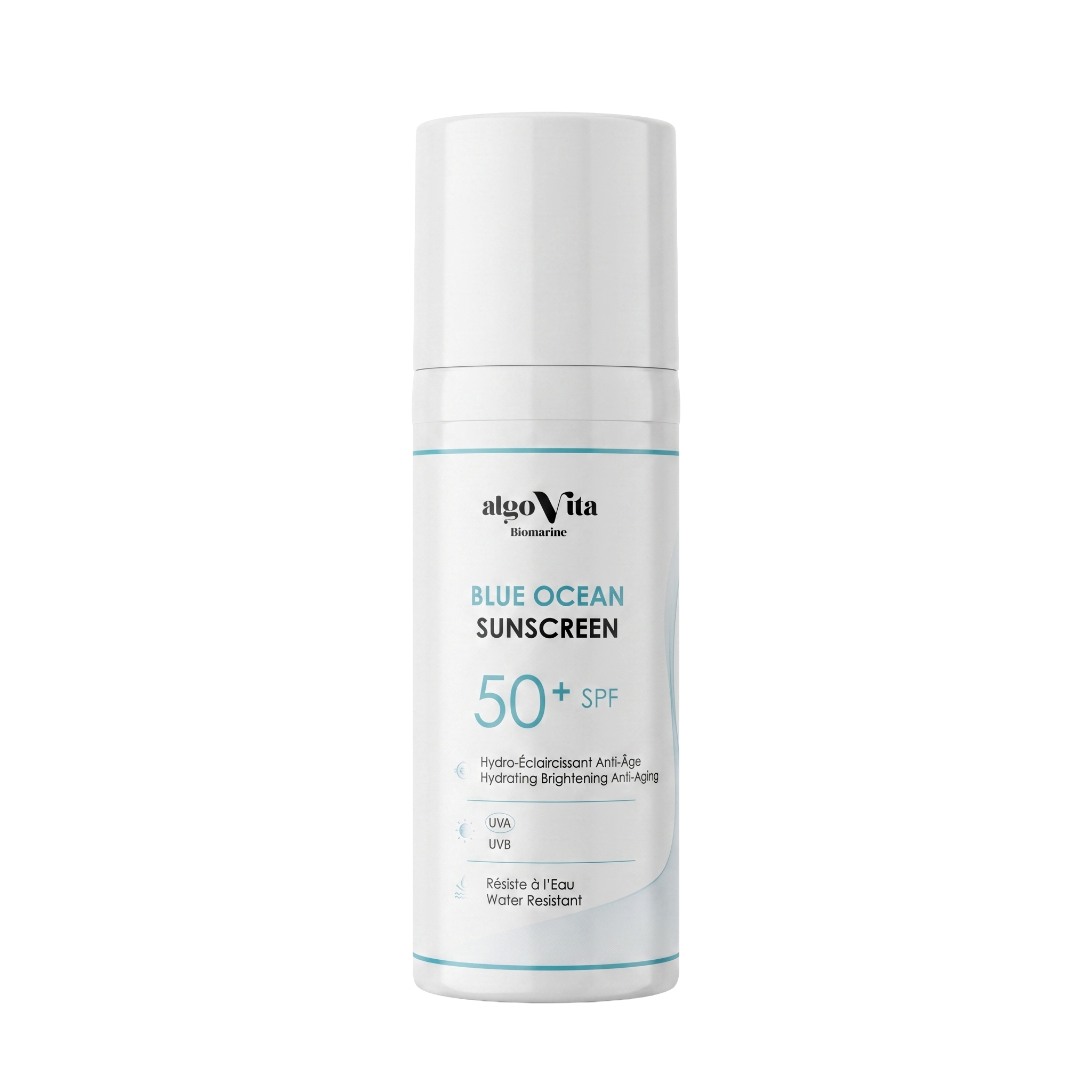 Écran Solaire Hydro-Éclaircissant Anti-Âge Blue Ocean Invisible SPF 50+ UVA-UVB PA+++   Mixte à grasse